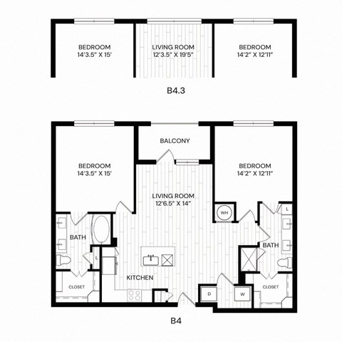 Floor plan for 2 beds, 2 baths, 1203 sqft